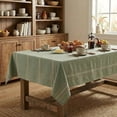 thumbnail image 3 of Sm:)e Fabric Openwork Farmhouse Style Linen Tablecloth 52x70 Inch, Yarn-Dyed Woven Table Cover for Dining Decor, Rectangle, Sage Green, 3 of 6