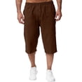 thumbnail image 6 of Migroa Mens Linen Capri Pants Casual Lightweight 3/4 Pants Loose Fit Elastic Waist Drawstring Big And Tall Summer Beach Yoga Shorts with Pockets Coffee L, 6 of 7