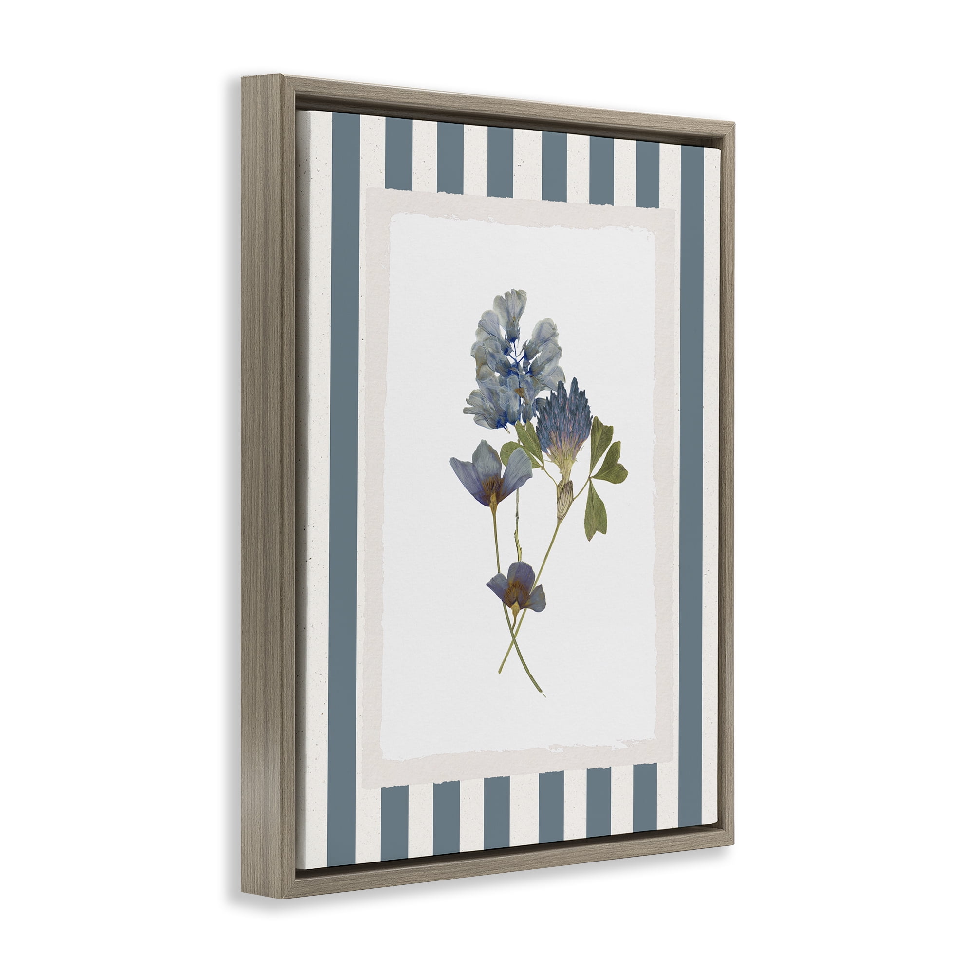 Stupell Industries Blue Summer Memory Florals Brown Framed Floater Canvas Wall Art, design by Val Rhodes