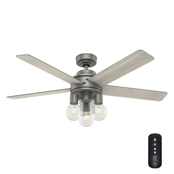 Hunter - Hardwick Indoor Ceiling Fan With Light, Remote, 52-inch, Matte Silver, Casual-style, 4-speed WhisperWind Motor, 51842, for Living Rooms, Bedrooms