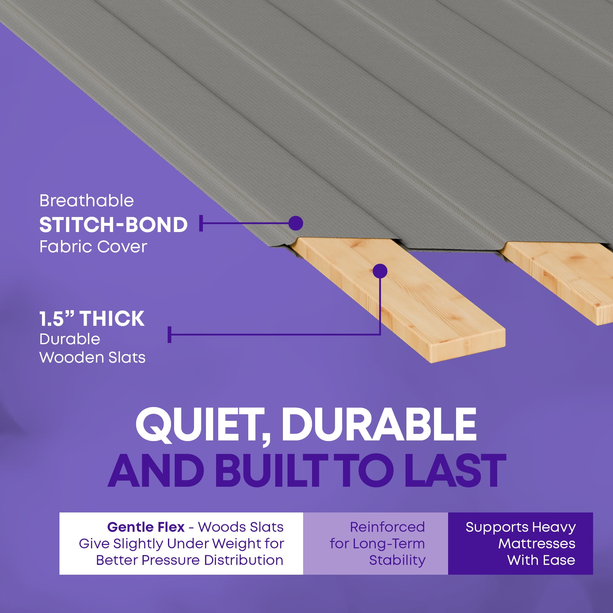 Continental Sleep, Wooden King Bed Slats for Support Under Mattress with Cover – Replacement Wood Slats for King Size Bed Frame – Under Mattress Support Without Extra Height – 2.38" Standard Width