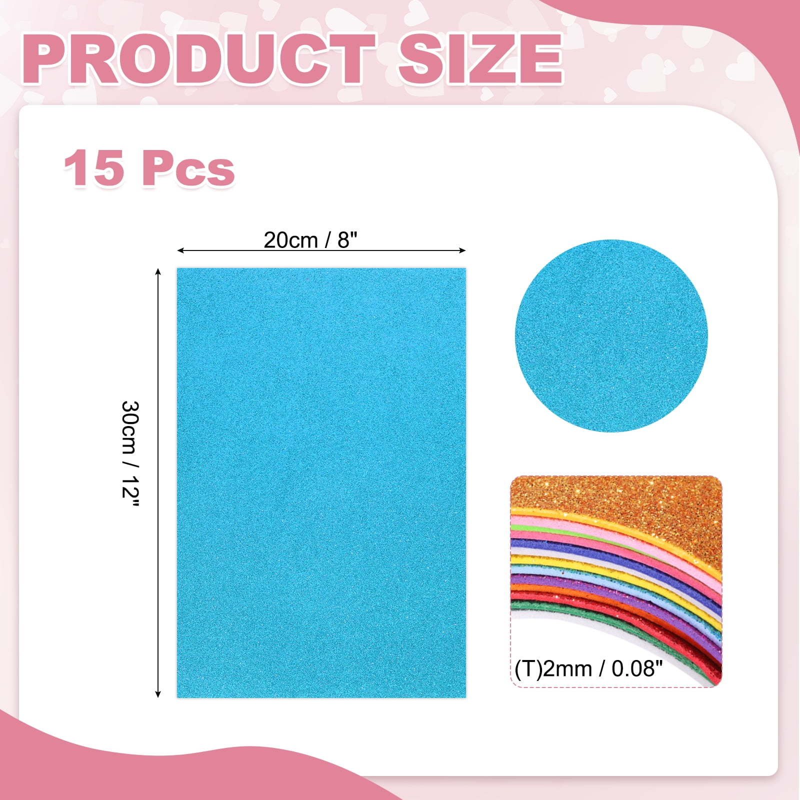 15 Sheets Light Blue Shiny Foam Sheets, 8 Inch x 12 Inch Sparkle EVA Foam Handicraft Sheets EVA Paper for Art Crafts Projects, Scrapbook Gift DIY Card Party Decoration