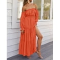 thumbnail image 3 of YOGAFOX Women's Boho Off Shoulder Long Sleeve Smocked Side Split Flowy A Line Maxi Dress S-XXL, 3 of 5