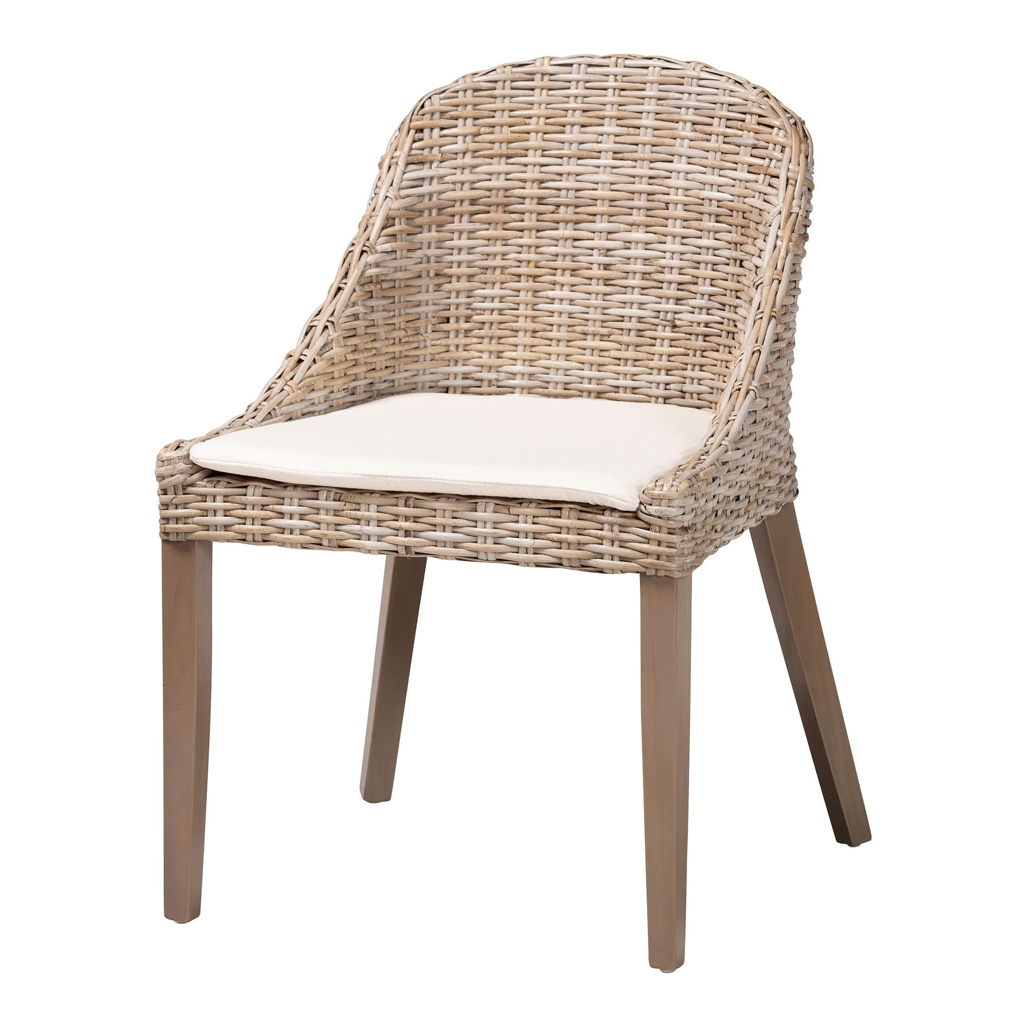 bali & pari Lara Boho Dining Chair, Handwoven Natural Kubu Rattan, Grey