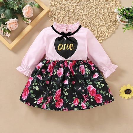 

AURIGATE Baby Girl Clothes Skirt Newborn Baby Girls Long Sleeve Bowknot Heart Floral Princess Bubble Skirt Dress