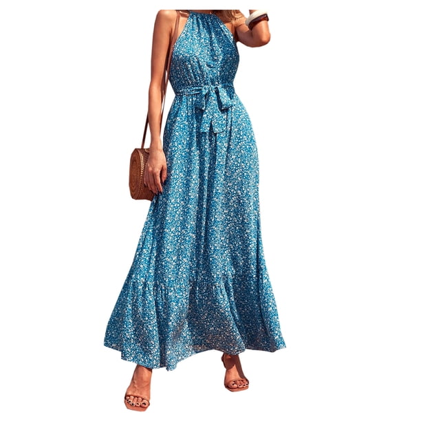Vestido Largo Halter Estampado Bohemio playa Dama Casual Dara Baby Vest022