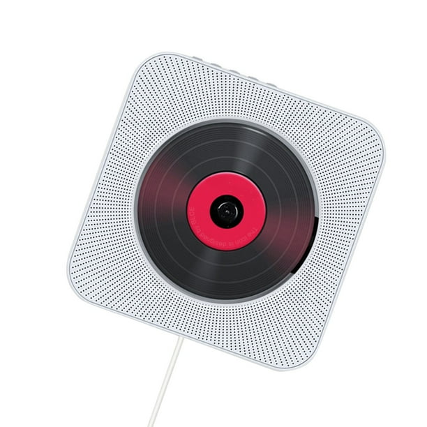 Inteprter Reproductor de CD montado en la pared Boombox de audio portátil para el hogar compatible con Bluetooth con control remoto Radio FM Cables de audio/vídeo Blanco