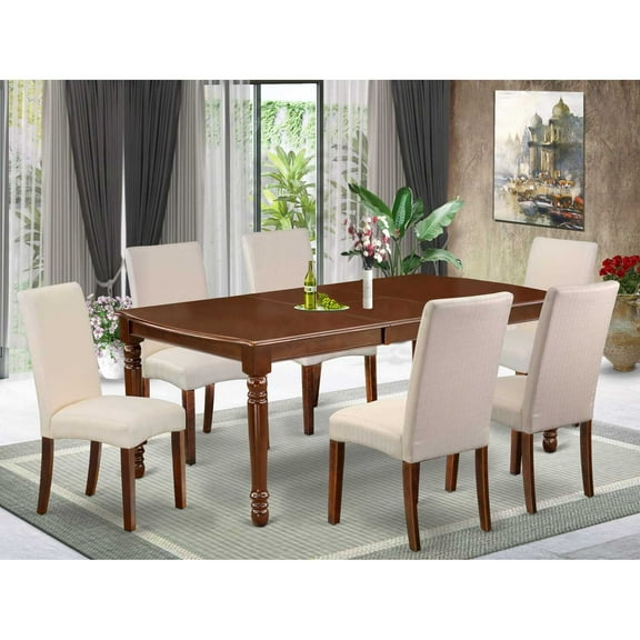 East West Furniture Dover 7-piece Wood Dining Set in Mahogany/Cream