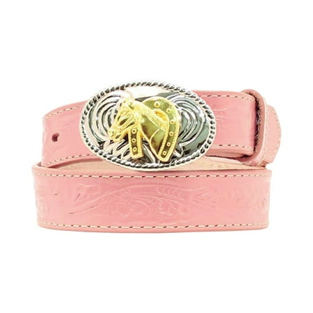 Horse Head Horseshoe Belt Buckle - Nocona Girl's Horseshoe Horse Head Buckle Belt Pink 20
