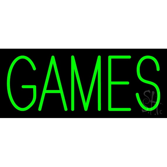 Green Games LED Neon Sign 6 x 15 - inches, Black Square Cut Acrylic Backing, with Dimmer - Bright and Premium built indoor LED Neon Sign for wall décor, arcarde, and storefront.