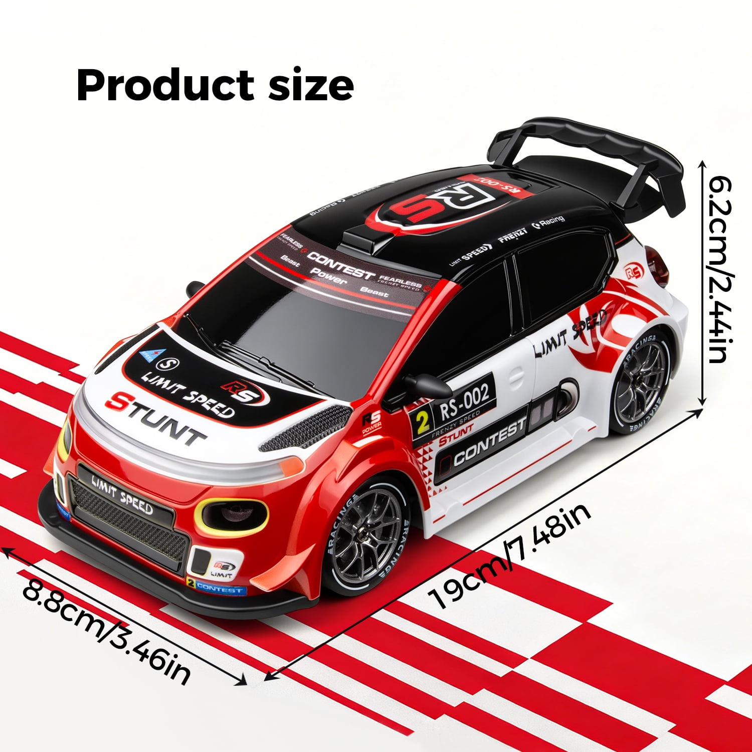 RC Drift Car, 1:24 4WD 20KM/H High Speed RC Cars with LED Light, 2.4GHz Remote Control Sport Racing with Batteries for Boys Girls Adults