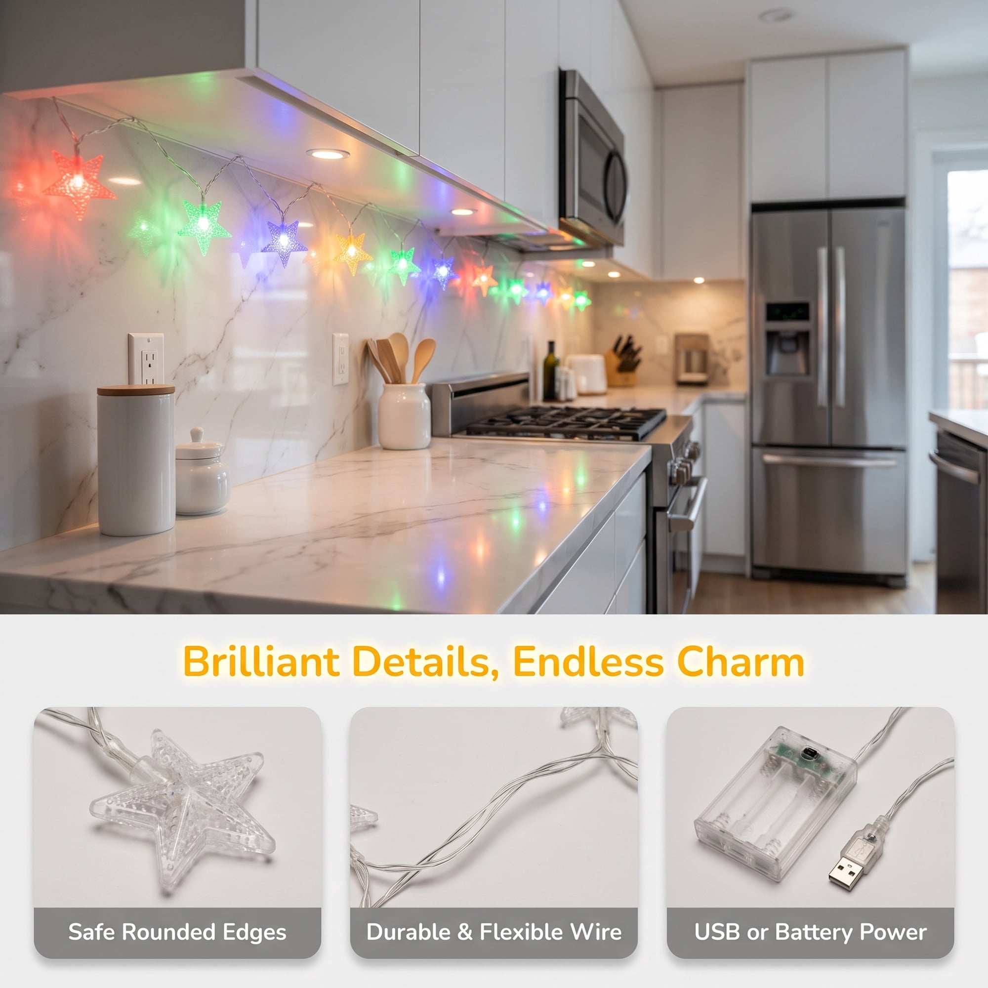 Unique Bargains 3D Star Lights with Flexible Design 9.8 ft Colorful Battery Operated