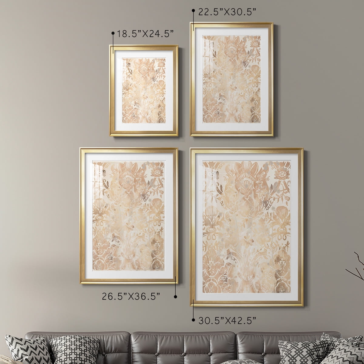 Wexford Home Walnut Damask III Premium Framed Print, 30.5" x 42.5" - Ready to Hang, Gold (Set of 2)