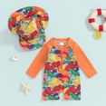 thumbnail image 2 of Ymyiu Toddler One Piece Swimsuit Baby Boys' Toddler Rash Guard Swimsuit Long Sleeve Sun Protection One Piece Zipper Bathing Suit with Sun Hat Beach Swimwear 6-12 Months (Orange,6-12 Months), 2 of 6