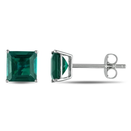 Miabella Women's 2-1/3 Carat T.G.W. Square-Cut Created Emerald 10kt White Gold Stud Earrings