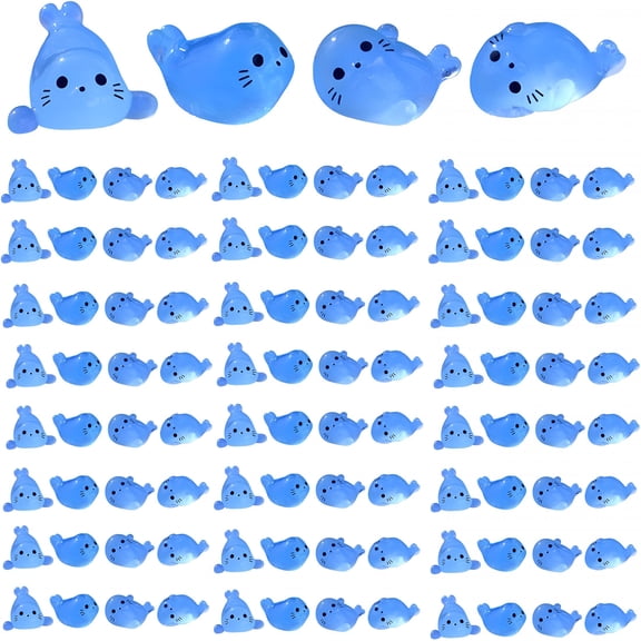 CYFW 100Pcs Mini Resin Animals Cute Seals Luminous Mini Sea Creatures 4 Styles Seal Pup Glow in the Dark Mini Sea Animals Diy Tiny Animals Figures for Fairy Garden Landscape Aquarium