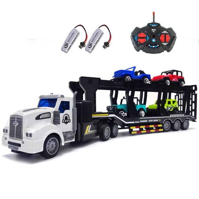 Camión transportador de coches con control remoto con 4 coches para niños