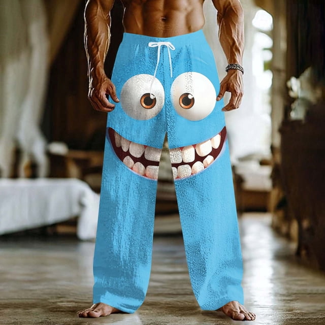 Ceisia Men's Fun Cartoon Print Loose Casual Pants with Elastic Drawstring Waist Sky Blue L Gifts