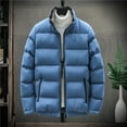 thumbnail image 2 of Lovskoo 2024 Mens Winter Coats Quilted Jacket Casual Solid Long Sleeve Zipper Closure Coat Outwear Jacket Blue, 2 of 6