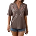 thumbnail image 3 of Camisas Mexicanas para Mujer, Blusa Tradicional de Verano Bordada, Túnica Floral, Cuello en V, Camiseta de Corta. Marrón Oscuro S, 3 of 8