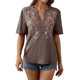thumbnail image 3 of Camisas Mexicanas para Mujer, Blusa Tradicional de Verano Bordada, Túnica Floral, Cuello en V, Camiseta de Corta. Marrón Oscuro S, 3 of 8