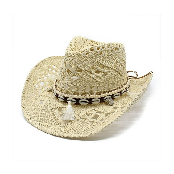 Yuanlong Womens Hat Woven Straw Cowboy Hats With Tassel Design Spring Summer Beach Wear Breathable Fashion Cap For Ladies