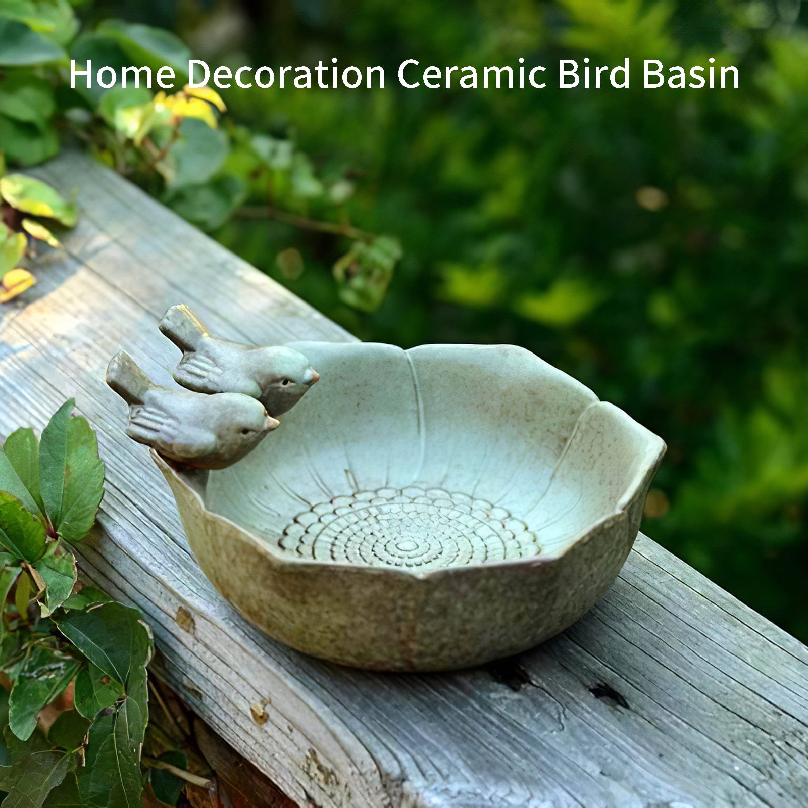 Onever Ceramic Bird Feeder Bird Bath Bowl Retro Finish Bird Food Container Holder Fruit Plate