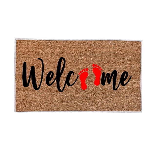 Tapis de Porte Amusant Thème de Bienvenue Tapis de Bienvenue Tapis Empreintes Rouges pour Entrée Intérieur Cadeau de Pendaison de Crémaillère 16x24 Po Tapis de Porte d'Été Mats Tapis de Porte en Coco pour Extérieur Patio Plancher Entrée Véranda Garage Bureau