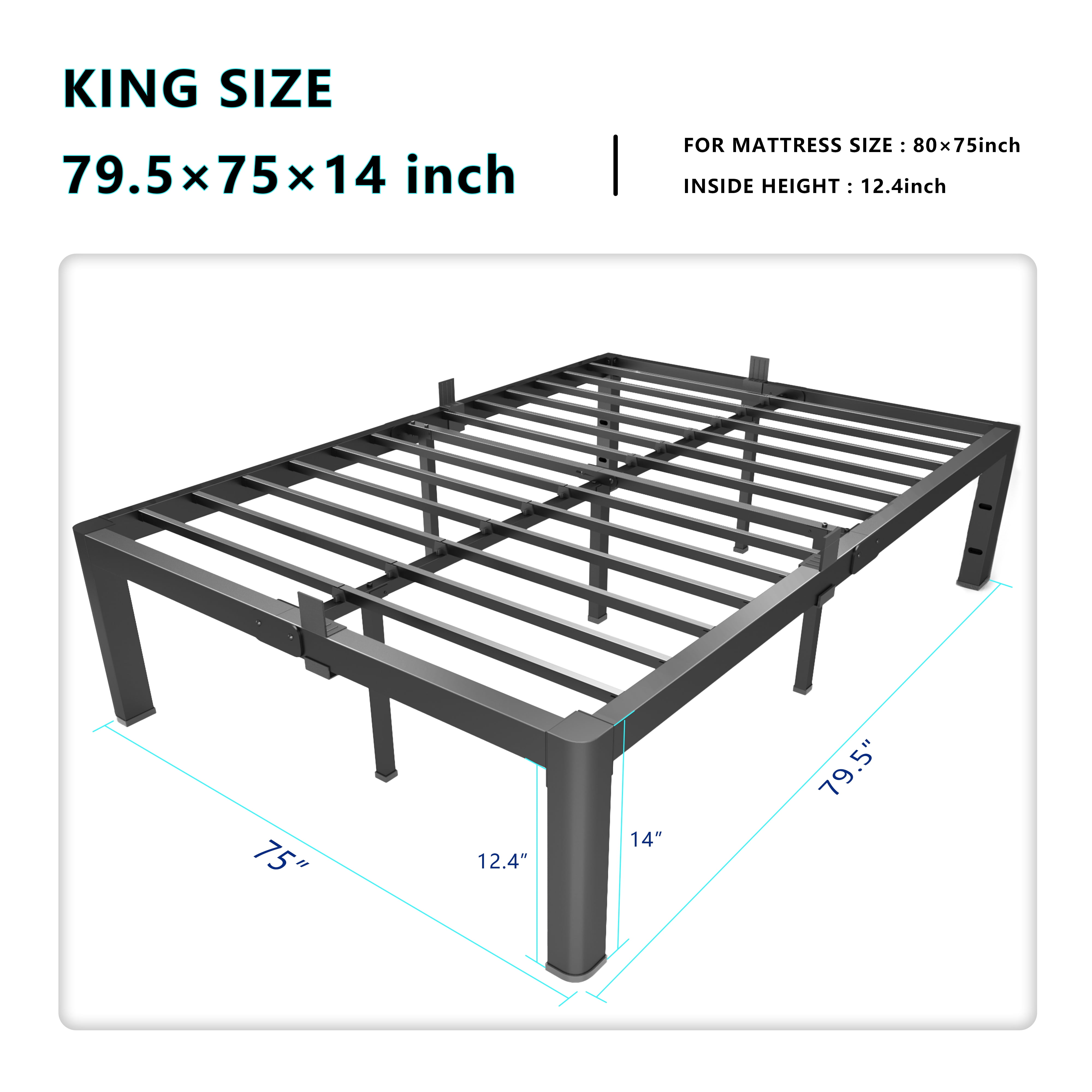 yookare 14 Inch King Platform Bed Frame 3500lbs Heavy Duty Metal Black