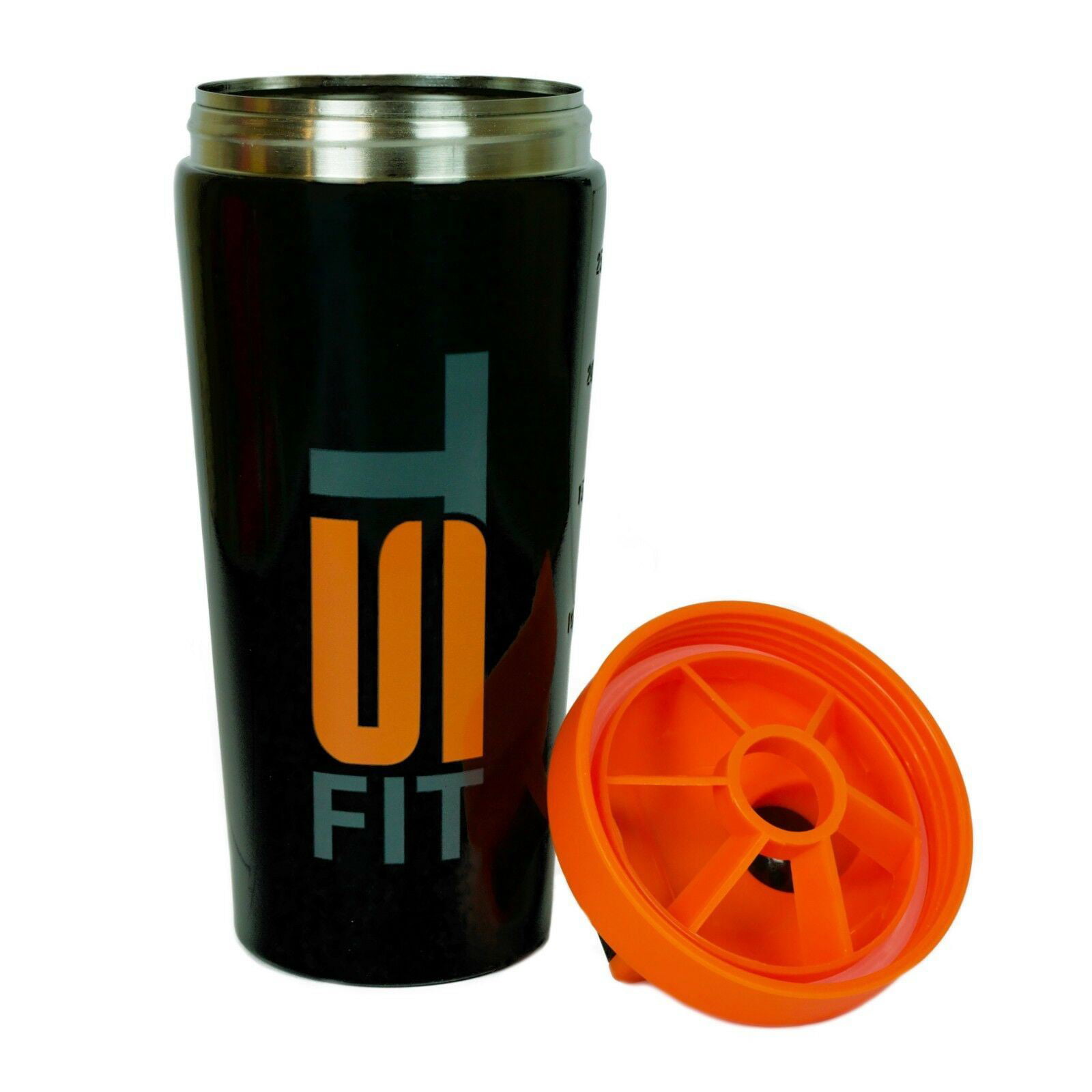 2 Pack TSF 25 oz. Stainless Steel Protein Workout Powder Orange and Black  Mixer Shaker Cup Bottle 