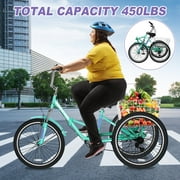 LILYPELLE 24 3 Wheel Bike for Adults Folding Tricycle 7 Speed Adult Trike Low-Step Through for Seniors with 400lbs Load Capacity,Cyan