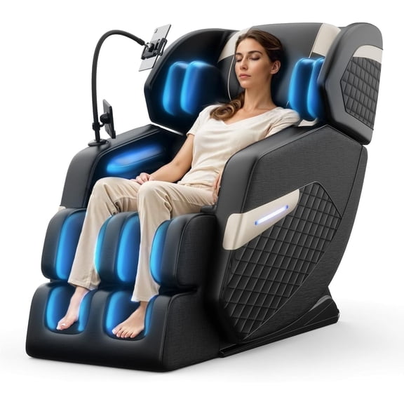 Massage Chair Full Body, Zero Gravity Massage Chair with Auto Modes, Airbag Massage, Foot Massage, 6 Fix Point Rollers, Heating, Touch Screen Controller, Black Home Relaxation Recliner with Massage