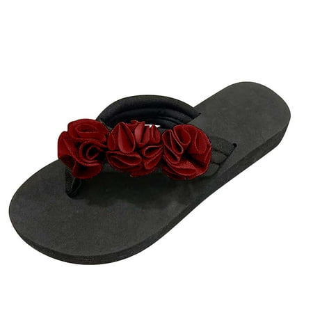 

Sandals for Women Summer Casual Flip Flops Round Toe Wedge Floral Ladies Slippers Summer Saving