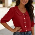 thumbnail image 6 of 3/4 Length Sleeve Womens Tops Button Down V Neck Summer Shirts Casual Slim Fit Peter Pan Collar Shirt, 6 of 6