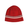 thumbnail image 1 of Bonnet d'Hiver Chaud en Tricot Court Sans Manches à Rayures Côtelées, Rouge, 1 of 2