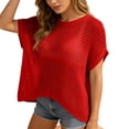 thumbnail image 4 of XINPING Womens Spring Tops 2026 Summer Shirts Crochet Cap Short Sleeve Knitted Sweater Pullover Cute Crew Neck Beach Vacation Cover Ups S, 4 of 8