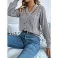 thumbnail image 5 of Women Casual Hollowed Out V-Neck Pullover Sweater Knit Long Sleeve Shirts Top Sweaters Grey XL, 5 of 9