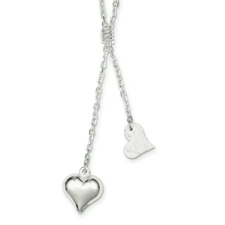 Fancy Puffed Heart - Sterling Silver Polished & Textured Puffed Heart Fancy Drop Necklace