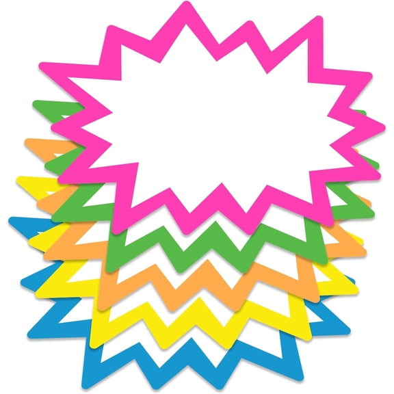 Starburst Signs with Stickers 100pcs | Sale Price Tags for Garage Sale, Estate Sale, Yard Sale, Retail Supplies. 50pcs Price Sign Cards & 50pcs Strong Sticker Dots. 4x6 inch (Neon)