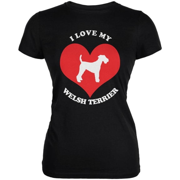 Valentines I Love My Welsh Terrier Black Juniors Soft T-Shirt - Small