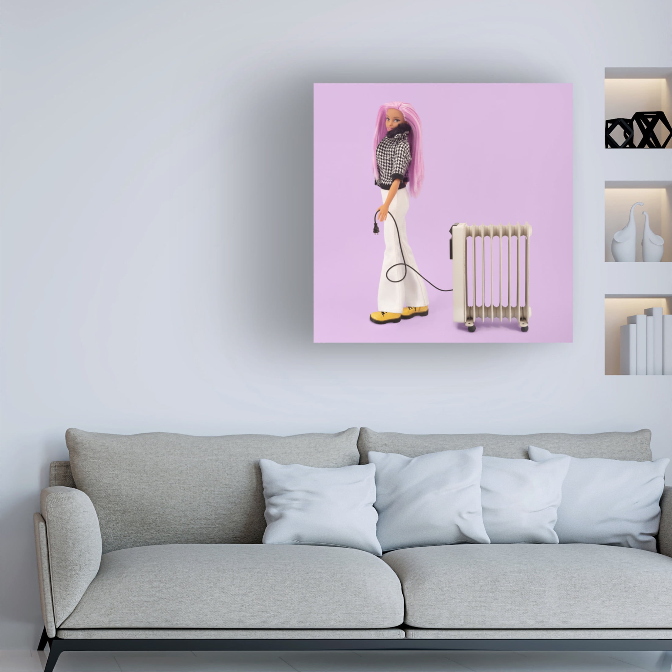 Canvas Wall Art - Julia Ramiro 'Winter Hot Dog.1' Wall Art for Living Room, Bedroom, or Office Décor by Trademark Fine Art - 14 x 14 Inches