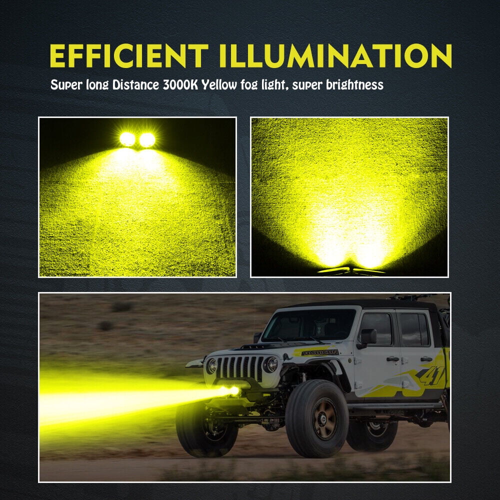 2X 3.5" 90W Round LED Work Light Pods Yellow Spot Flood Headlights Fog Lamp Truck Car JEEP SUV