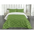 thumbnail image 3 of Ambesonne Mandala Quilted Bedspread Set 3 Pcs, Floral Circles Leaves, Queen Size, Green Yellow, 3 of 5