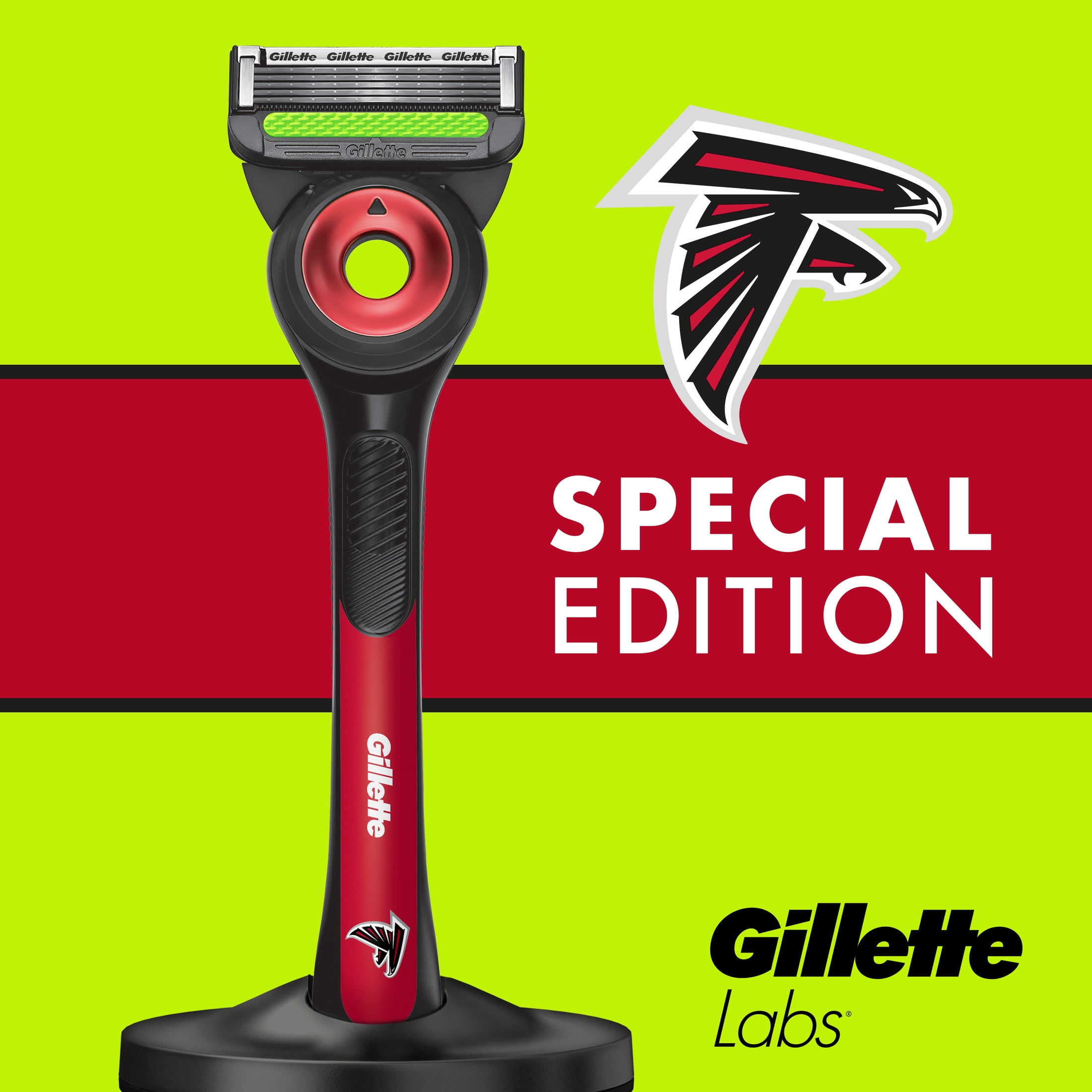 Gillette Labs Official Falcons Licensed Razor for Men, Perfect for Game Day Grooming, Gillette Labs with Exfoliating Bar, 1 Handle, 4 Blade Refills, with Magnetic Stand