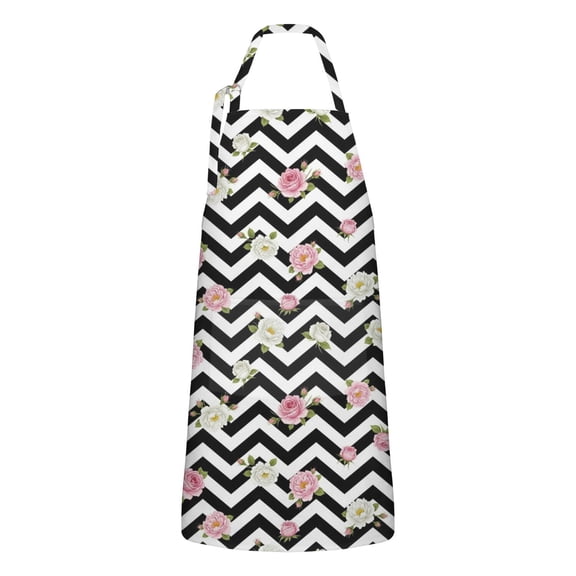 Pioneer Flower Floral Print Pattern Apron for Women and Men, Cotton Linen Waterproof with Pockets, Adjustable, 33x27 Inch for Kitchen, Gardening, BBQ, Salon
