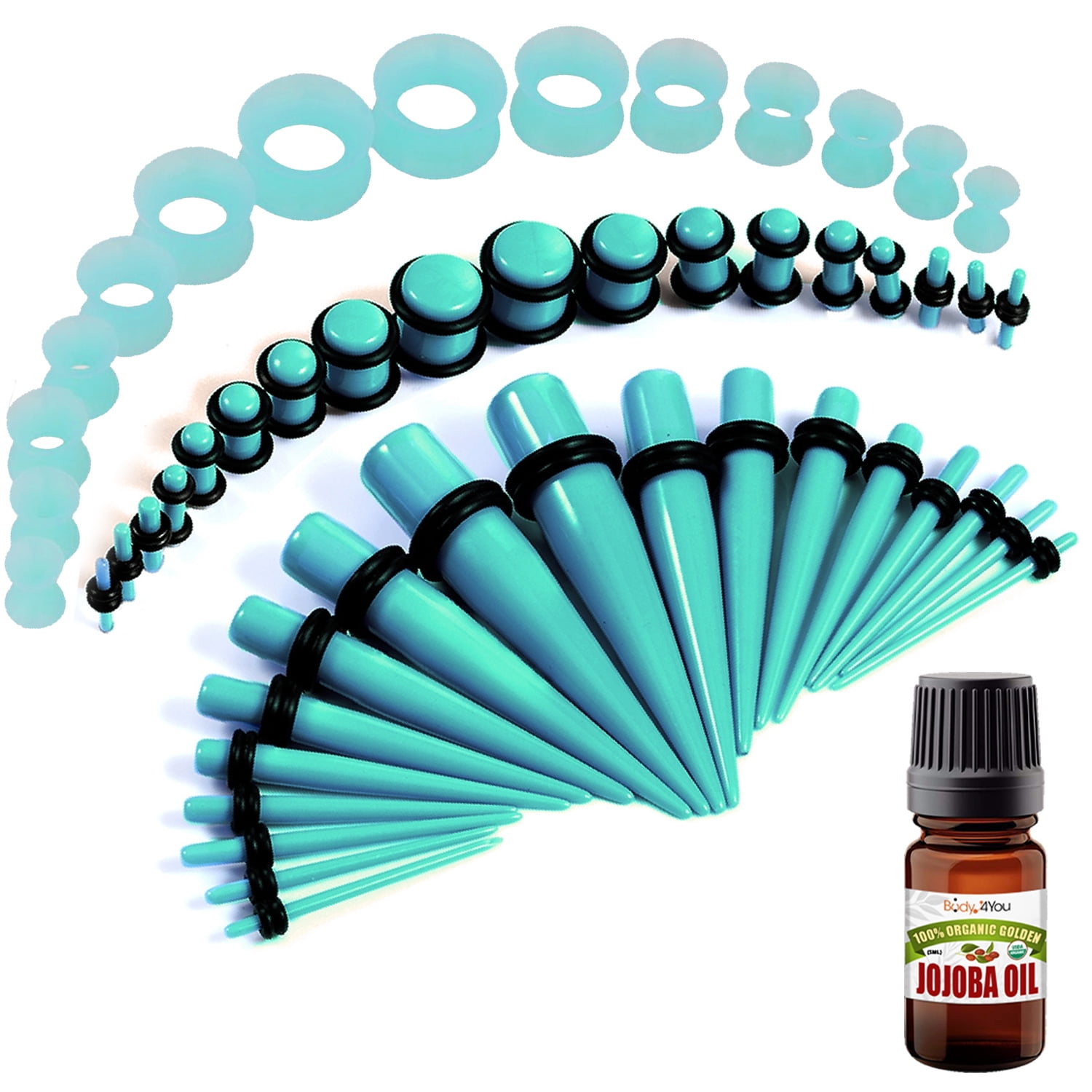50PC Gauge Kit Ear Stretch Aftercare Jojoba Oil Wax 14G12MM Turquoise