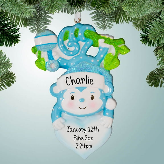 Hanging Monkey - Boy - Personalized Ornament - Baby's First Christmas - 1st Xmas - Perfect Stocking Stuffer - Great Gift Ideas