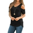 thumbnail image 5 of Womens Summer Casual T Shirt Cute Cold Shoulder Short Sleeve V Neck Tops Turtle Necks for Womens Long Sleeve Pack Women Fit T Shirts Swim Shorts Women Long Sleeved Shirt Plain Short Sleeve Shirts for, 5 of 6