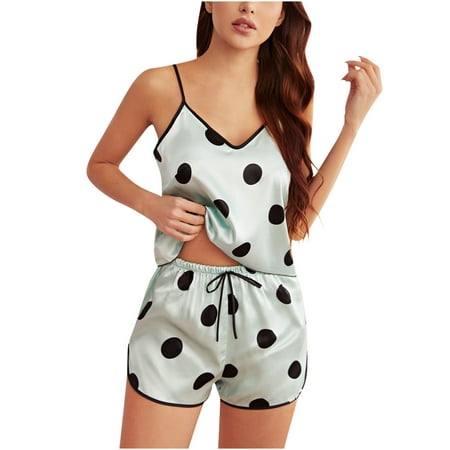 

Pajamas Set for Women Satin Sleepwear Lingerie 2 Piece Silk Pjs Cami top and Shorts Sleep Camisole Nightwear Gift Womens Clothes
