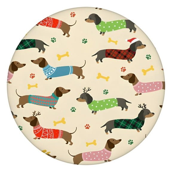Colorful Funny Dachshund Round Fitted Tablecloth with Elastic Edge,Dining Table Cover Waterproof,Outdoor Round Tablecloth for Camping,Dining,Indoor and Outdoor